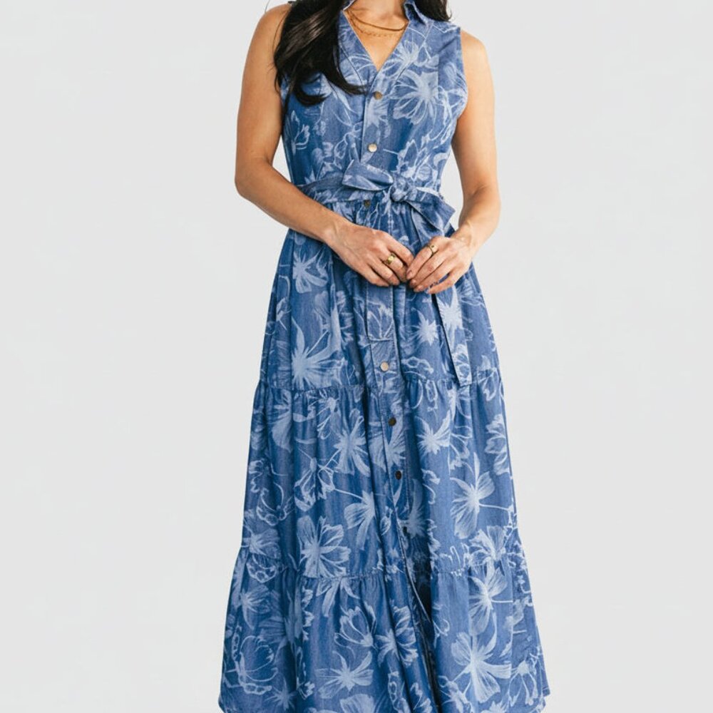 Baltic Born Rocío Soft Denim Dress | Blue Print Size M - Picture 2 of 7